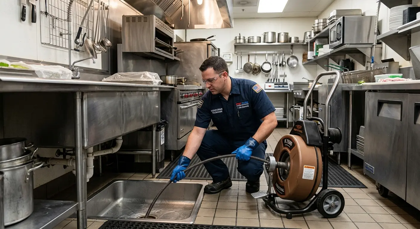 Commercial drain cleaning service in a restaurant kitchen in Glenmont
